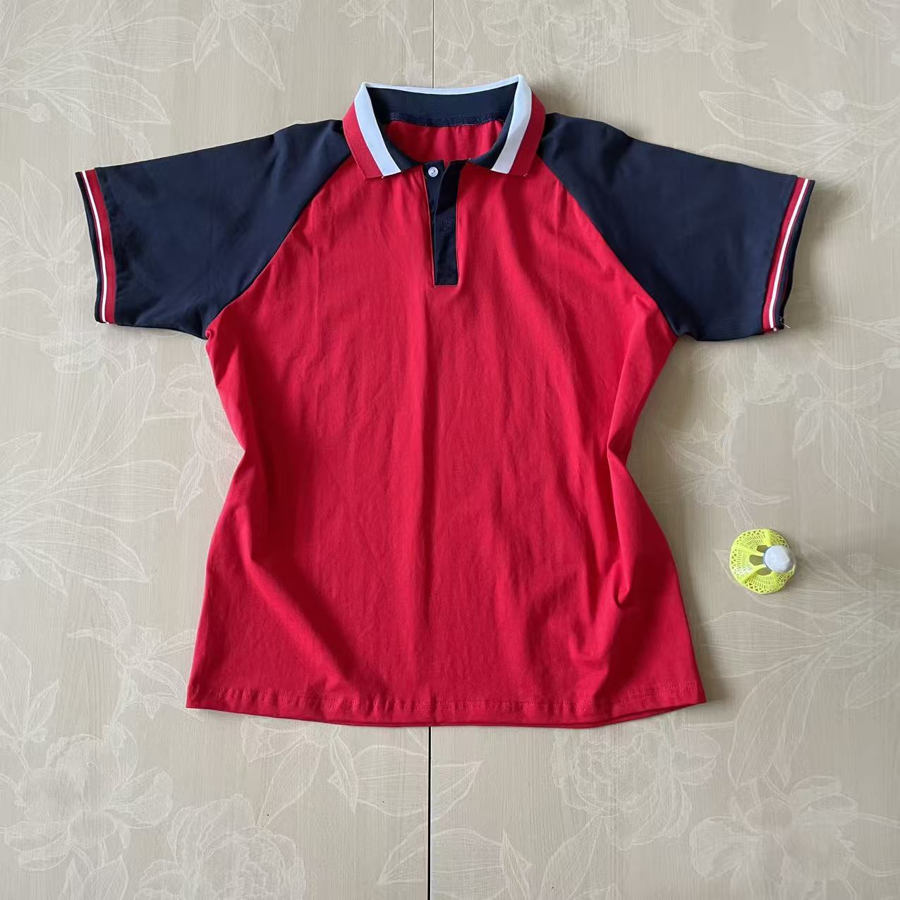 夏季红色拼色短袖翻领校服POLO衫
