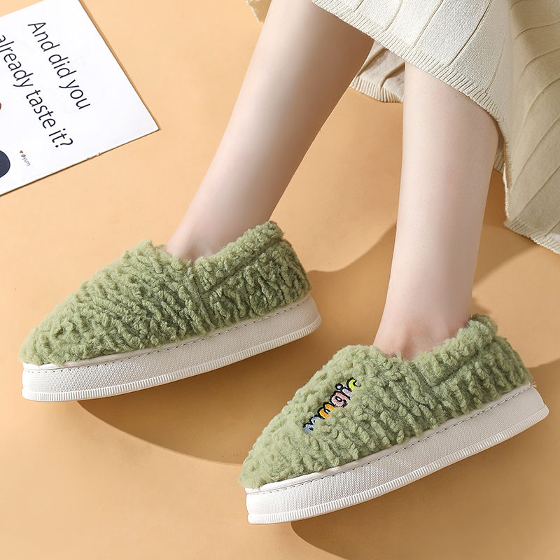 包跟女士棉鞋秋冬季新款居家室内保暖月子厚底防滑毛绒情侣棉鞋男