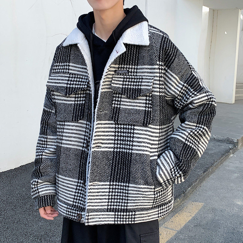 港风宽松男棉衣羊羔毛加厚保暖毛呢大衣外套 M1511 P110 控138起图片