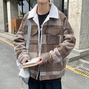 港风宽松男棉衣羊羔毛加厚保暖毛呢大衣外套 M1511 P110 控138起图片