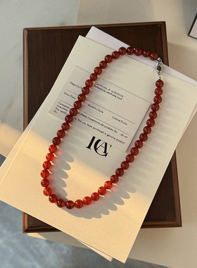 新中式国风天然红玛瑙串珠项链配饰女2024新款爆款高级感锁骨颈链