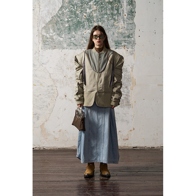 BORON ATOMS  翻折袖撞色拼接棉衣拉链外套