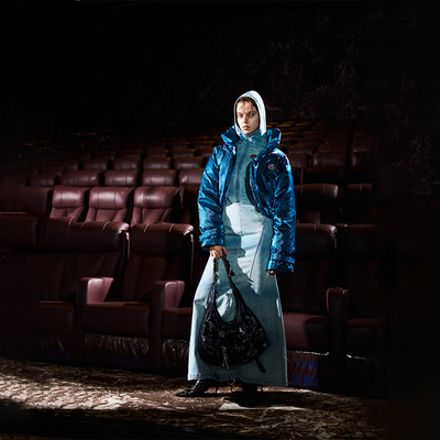 液态反光立领弧形门襟棉衣