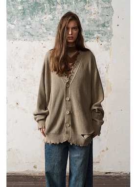 BORON ATOMS  复古破坏做旧开衫宽松毛衣外套