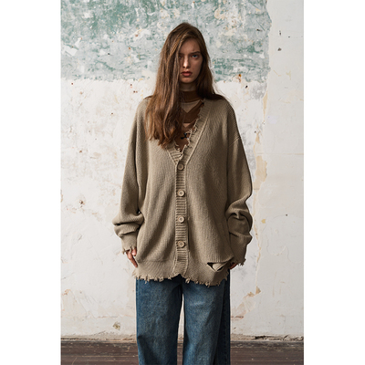 BORON ATOMS  复古破坏做旧开衫宽松毛衣外套