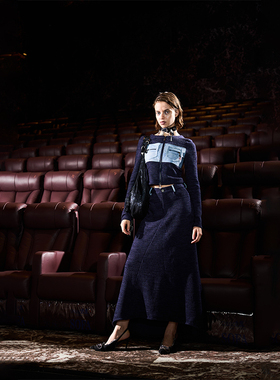 BORON ATOMS（BA）拼色肌理感洗水肌理裂纹皮针织开衫