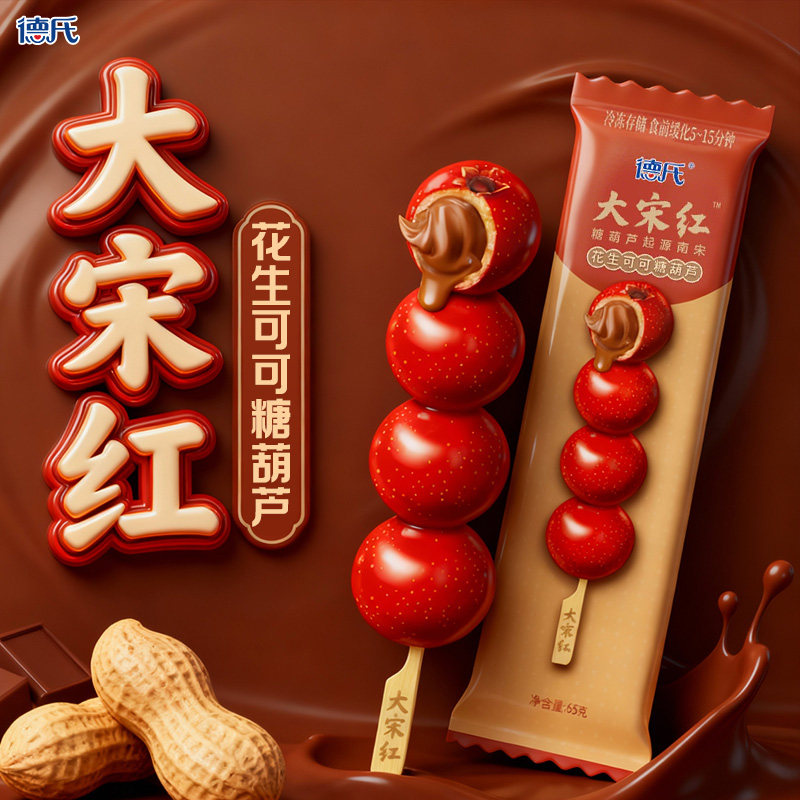 德氏大宋红花生可可糖葫芦 鲜山楂夹心糖葫芦休闲零食老北京特产