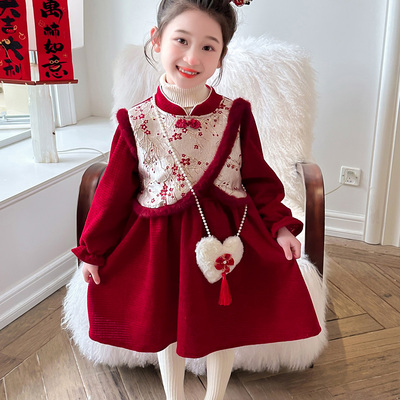 AGLFLIN女小童旗袍裙拜年服冬季