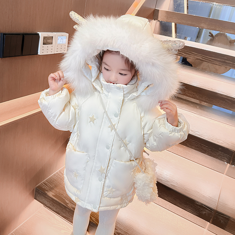 AGLFLIN女童羽绒服冬白鸭绒外套
