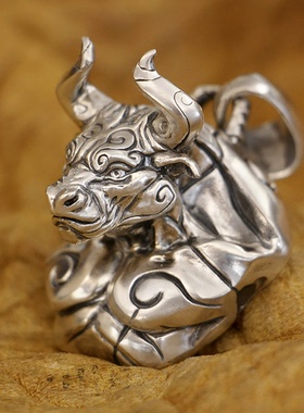 男士925银霸气牛人吊坠