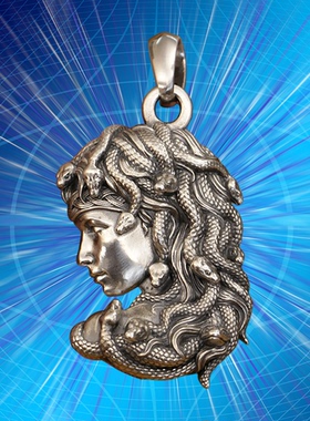 男士925银蛇发女巫吊坠个性百搭