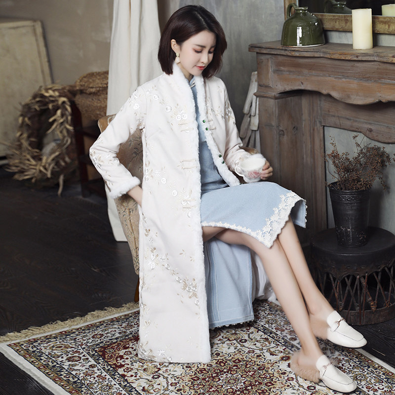 大衣外搭旗袍女2021年新款年轻款高端气质唐装中国风女装外套冬季