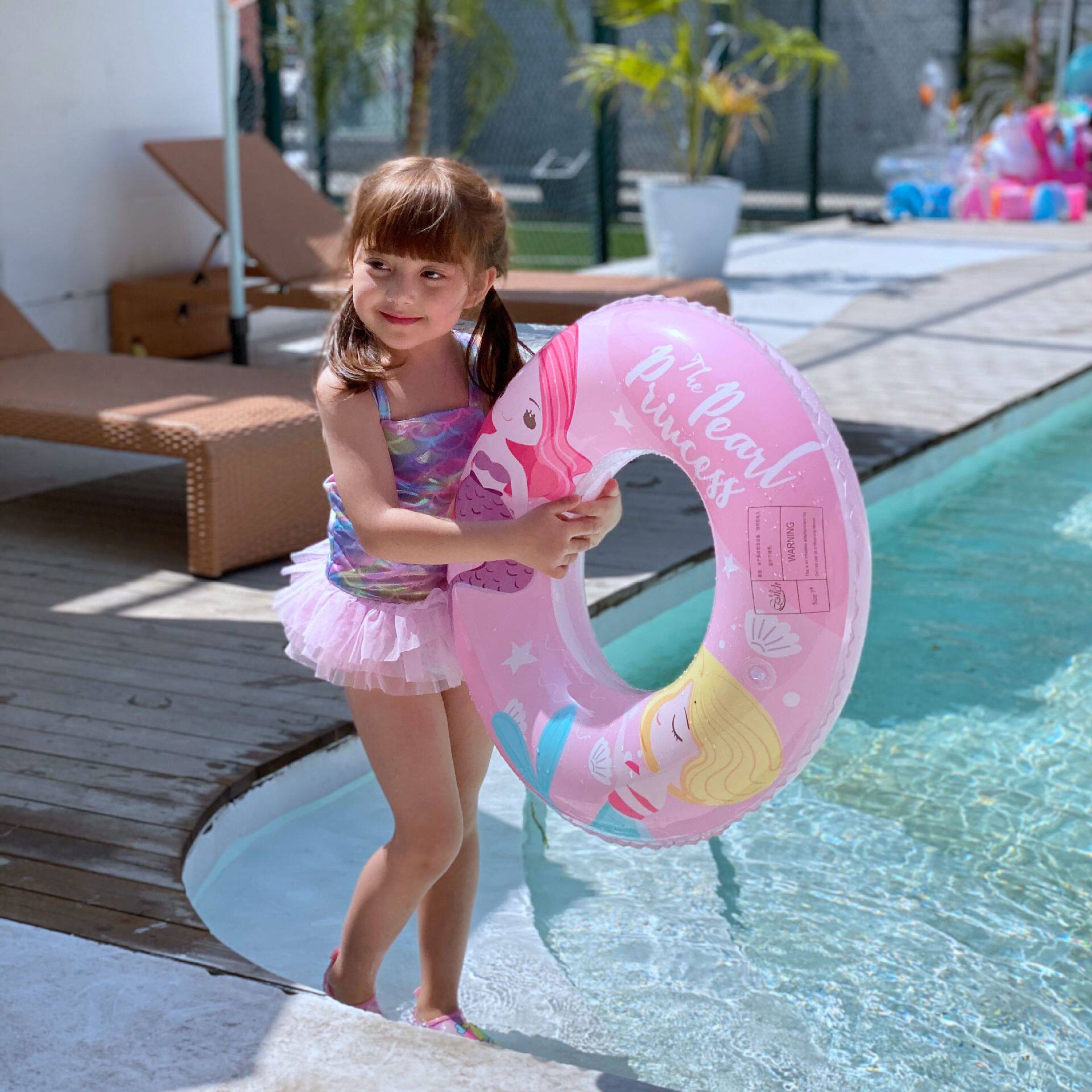 ins网红亮片卡通儿童游泳圈加厚美人鱼泳圈小孩腋下圈 送打气筒