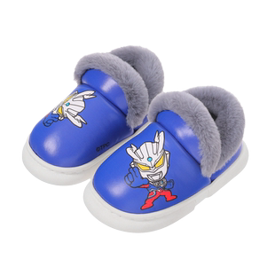 儿童棉拖鞋冬季男童卡通奥特曼防水包跟家居鞋中小童女童宝宝棉鞋