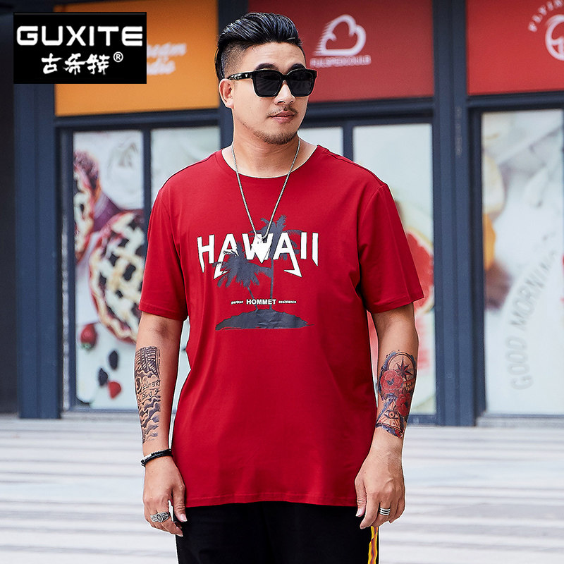 新款夏装加肥加大个性胖子短袖男士潮牌 潮流t恤肥佬宽松大码男装