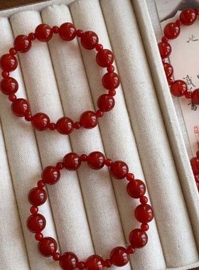 繁花簇簇红玛瑙手串本命年转运纯手工女款款玛瑙手串红色