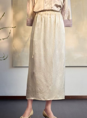 2025年春夏梨花庄新品专柜新中式文艺复古国风醋酸半身裙女102366