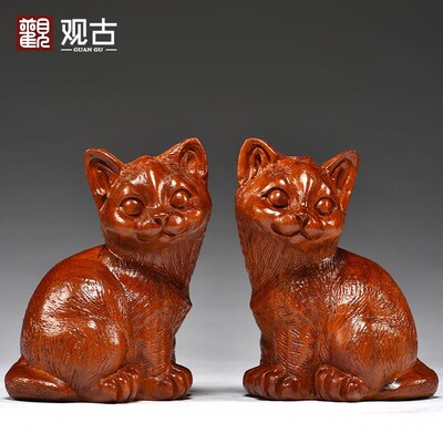 花梨木雕猫摆件动物木猫红木家居客厅新居装饰工艺品店铺开业现货