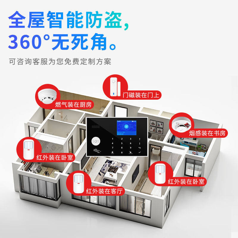 艾礼信防盗报警器家用WiFi无线红外感应器GSM店铺防盗报警主机安