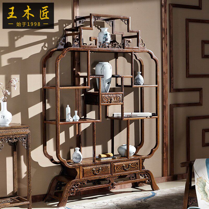 王木匠鸡翅木博古架 茶壶架紫砂壶古玩红酒 红木实木陈列架展现货