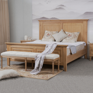 特价 乡村全实木方形床北欧简约1.5米1.8米橡木单双人主卧大床 美式
