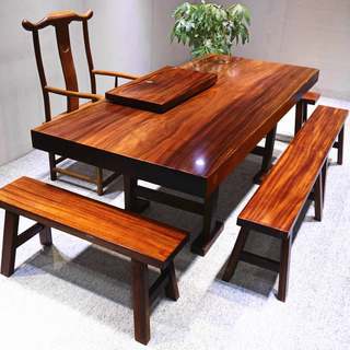 新品奥坎大板茶桌实木原木茶台简约中式办公桌椅组合巴花整板2米