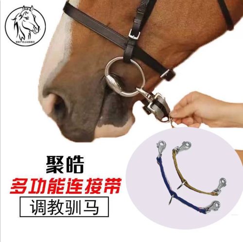 马术多功能调教牵引连接带马具缰绳场地调教绳索训练马不锈钢钩
