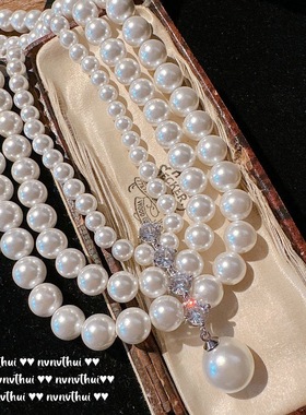 在逃公主气质晚宴法拉赫宫廷项链巴洛克淡水珍珠多层镶钻吊坠项饰