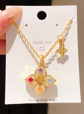 18K真金电镀锆石花朵锁骨链项链