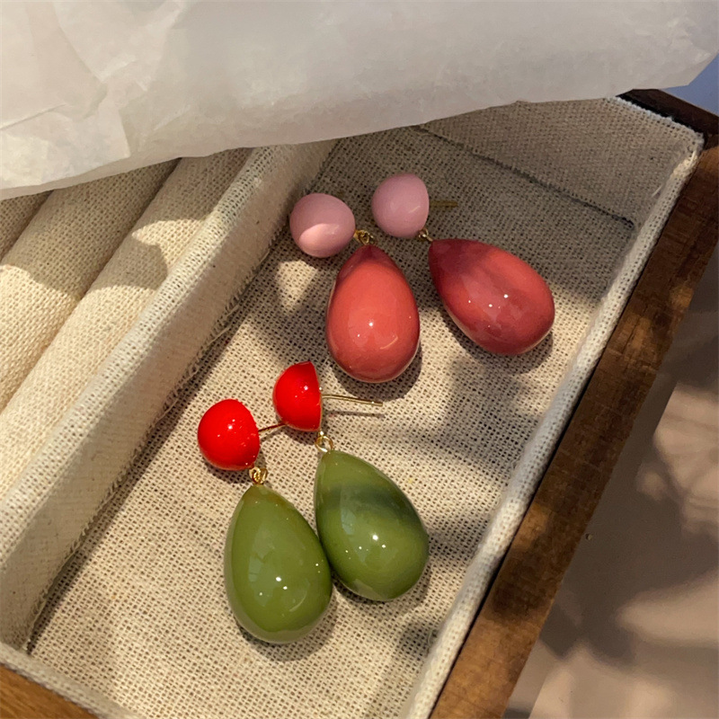 eshvi明星同款糖果色清新水滴耳环 时尚潮流撞色树脂甜美减龄耳坠