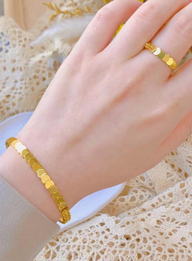 钛钢镀18k黄金色亮面鱼鳞片手镯 光面时尚简约手环潮流复古高级感