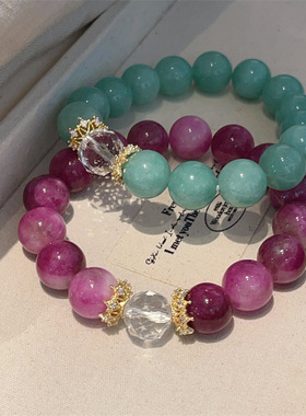 时尚清新12m大珠子天然石加色蔷薇石手链 显白手串天河石头女手饰