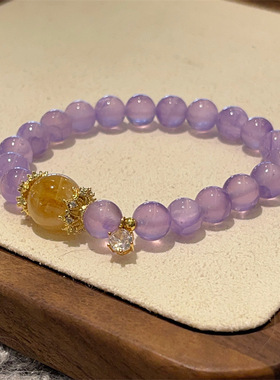 天然石紫水晶锆石手链 时尚显白串珠手串 黄塔晶高级感气质手饰女