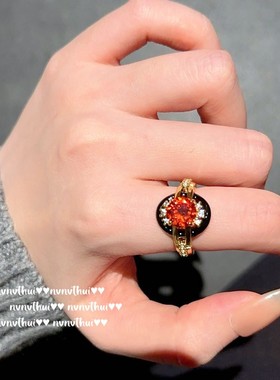 复古宫廷风鱼子酱宝石宴会戒指 镀18K金大克拉超闪锆石滴釉女指环