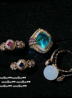 复古宫廷蕾丝蜂巢大克拉宝石戒指 镀18K金弧形拉丝胭脂红锆石指环