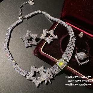 意大利复古璀璨五角星锆石彗星项链气质名媛宴会星芒闪钻百搭戒指
