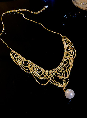 法式复古时尚珍珠蕾丝编织项链轻奢气质锁骨链小众高级感百搭饰品