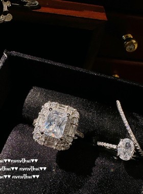 璨若星河超闪大克拉方形锆石戒指 时尚百搭镀18K金弧线璀璨指环女