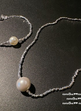 新款简约轻奢高级感澳白珍珠项链 大溪地碎碎银手链女神气质套装