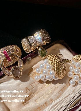 法拉赫气质皇冠方糖水滴宝石戒指 古董感镀18K金贵妇锆石环扣指环