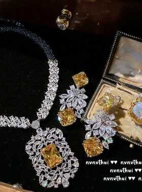 法式奢华气质复古宫廷风锆石项链时尚高级感轻奢名媛晚宴耳环套装