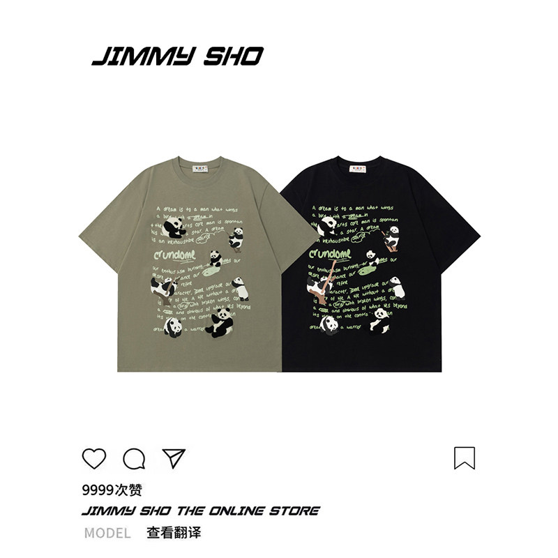 jimmy sho可爱熊猫印花短袖T恤男女宽松休闲百搭美式街头isn半袖