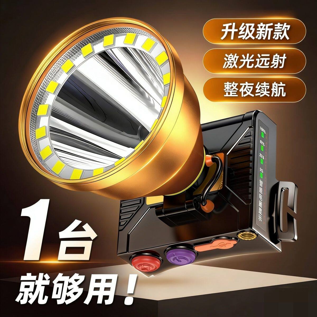 聚泛光两用强光头灯头戴式手电筒
