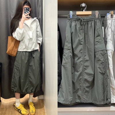 L&CP女装休闲工装裙26款宽松显瘦半身裙松紧腰中长款裙子E487792