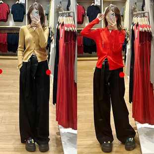 L&CP试衣间精纺美利奴羊毛罗纹POLO领针织衫 毛衣461034 女长袖 开衫