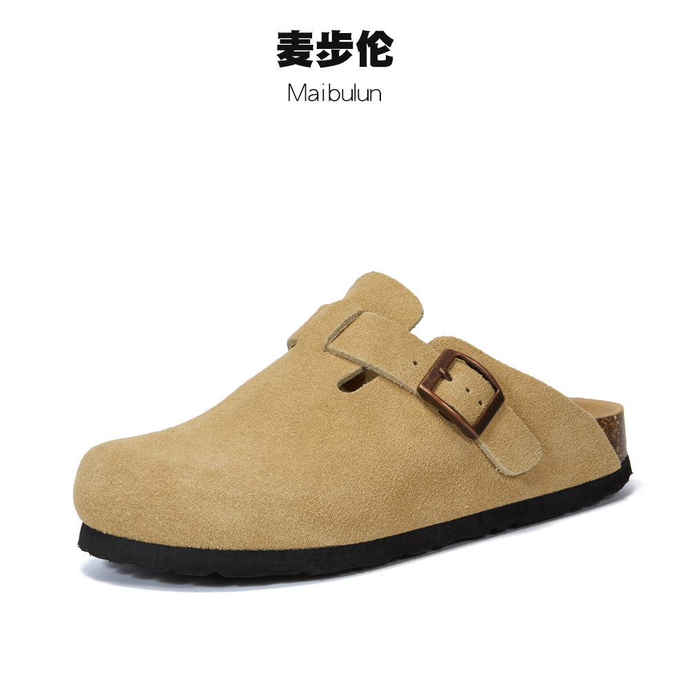 反毛牛皮平底半包勃肯鞋真软木