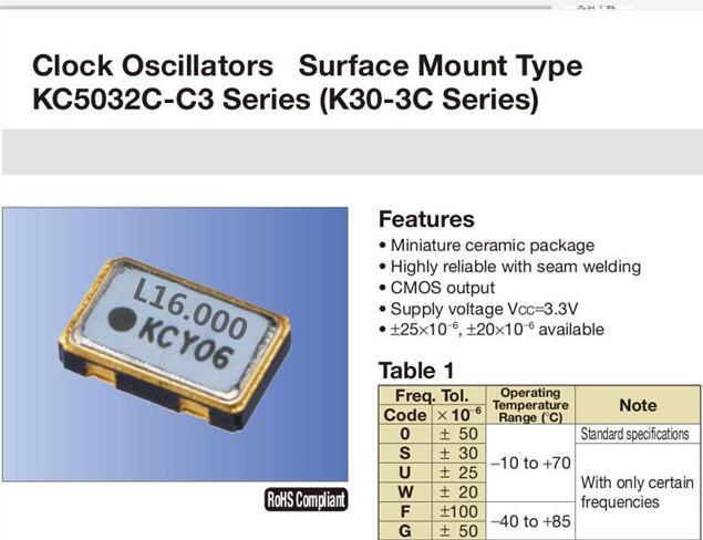 KC5032C16.0000C30E00 3.3V 有源贴片晶振 京瓷 5032 16M 16MHZ 电子元器件市场 频率元件 原图主图