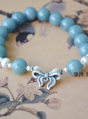 蓝翡翠银蝴蝶925银手串