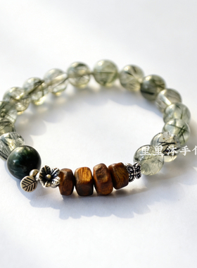 水晶绿幽灵沉香925银手链女款