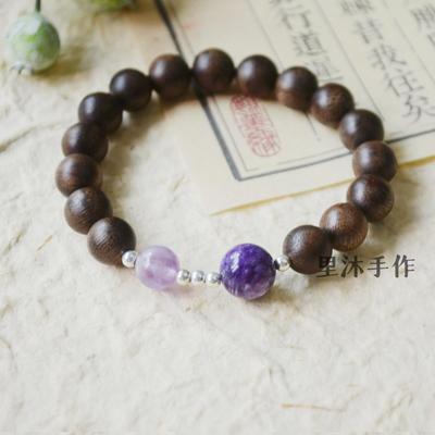 原创设计芽庄沉香手串紫龙晶紫水晶手链银饰品银配件文玩
